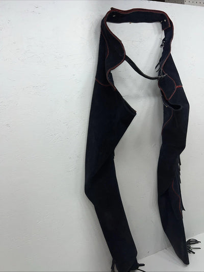 NOS Navy Red Show Chaps With Fringe Adjustable Waist 39” N-49