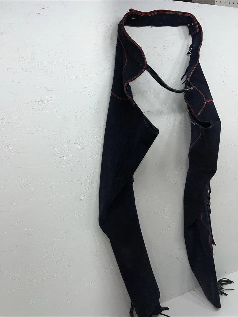 NOS Navy Red Show Chaps With Fringe Adjustable Waist 39” N-49