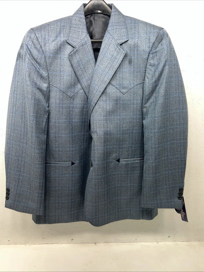 New Men’s Circle S Blue Plaid Suit Jacket 46R #25832 X-606