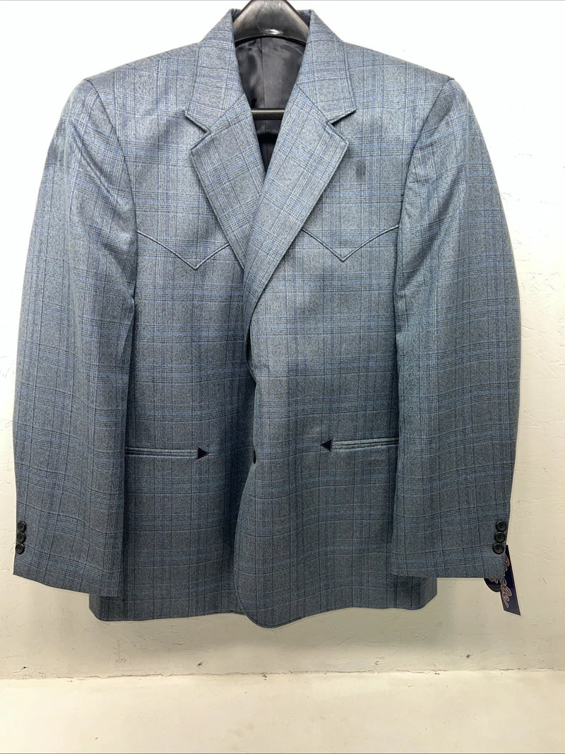 New Men’s Circle S Blue Plaid Suit Jacket 46R #25832 X-606
