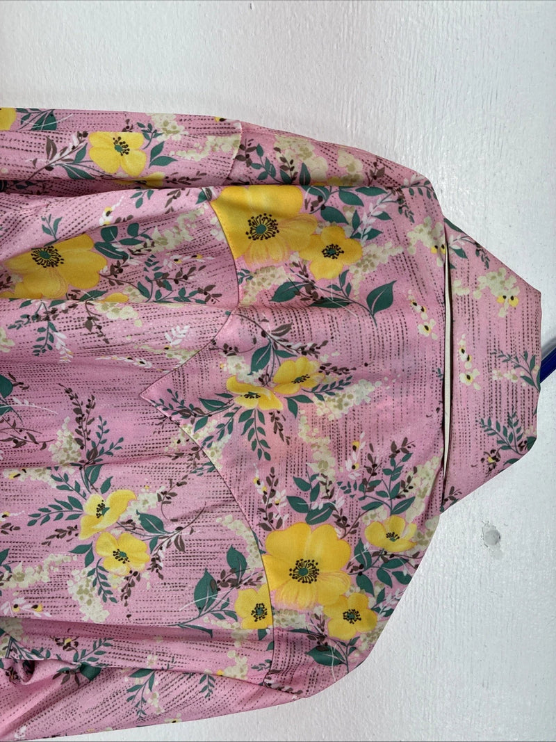 New Women’s Western Trends Pink Floral Long Sleeve Pearl Snap Size 10 MM-54