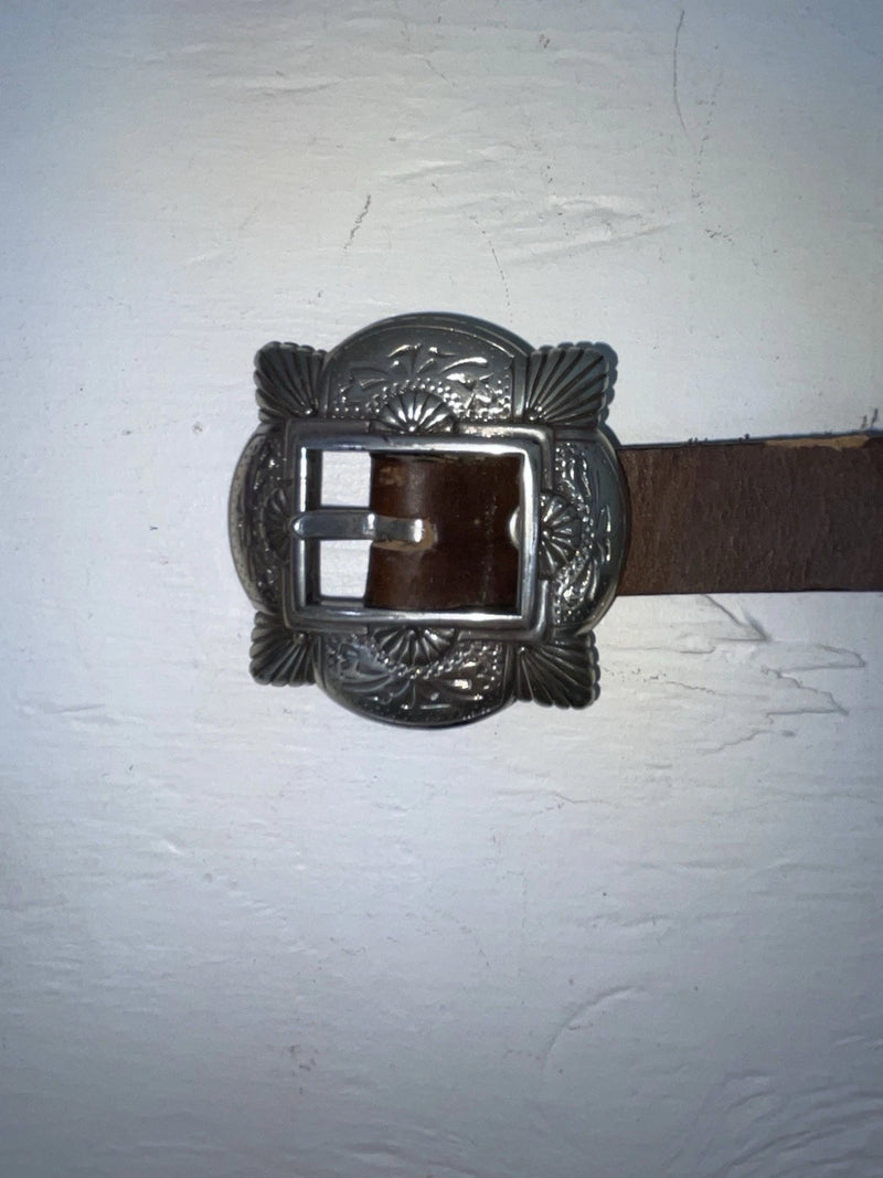 New Brown Genuine Leather Chambers Silver Pendent 28” Belt #3001 JJ-58