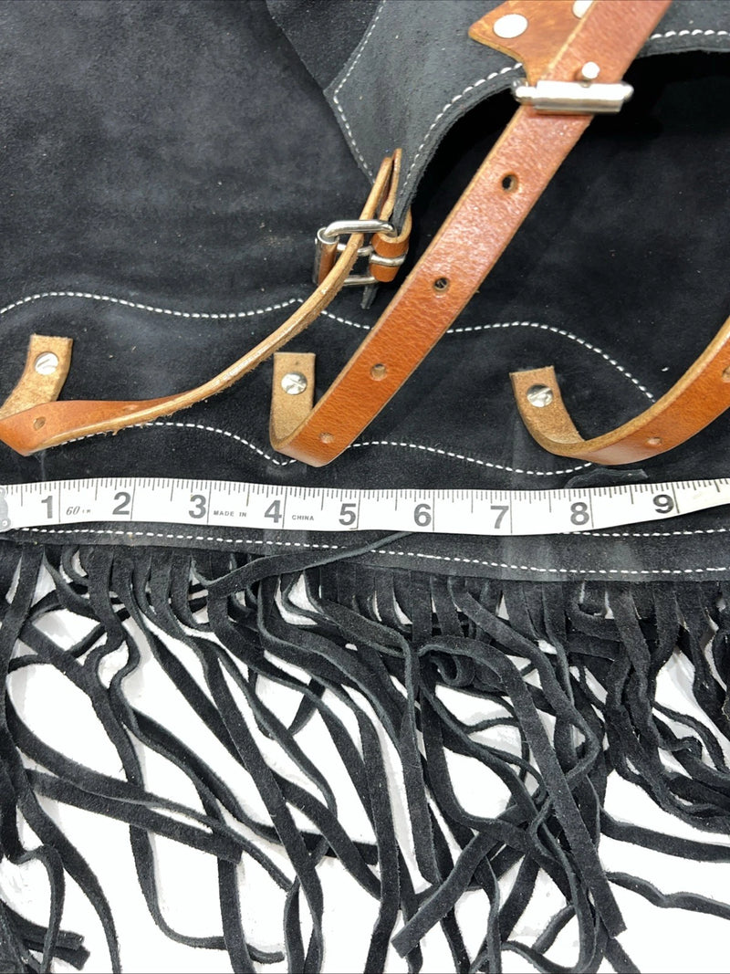 New Tough 1 Black Show Chaps With Fringe Adjustable Waist 46” N-24