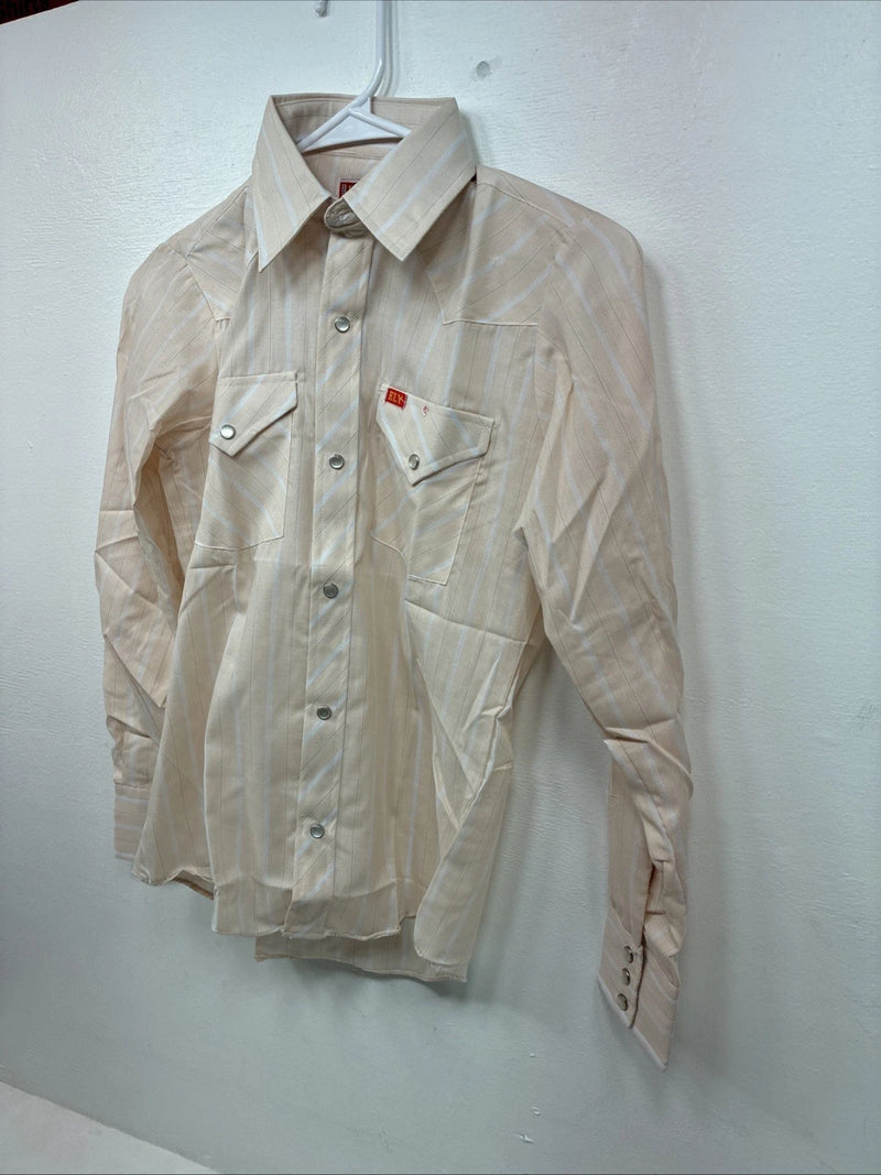 New Boys ELY Plains Tan Stripe Long Sleeve Pearl Snap Size 14 DD-108