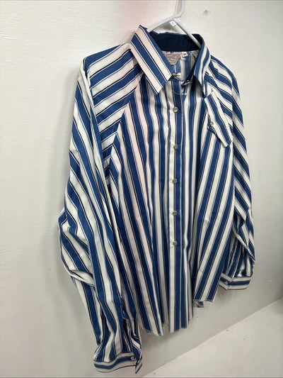 New Women’s H Bar C Blue Stripe Long Sleeve Pearl Snap Size 36 LL-57