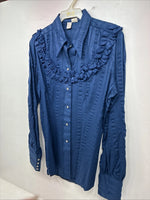 New Women’s H Bar C Blue Designed Long Sleeve Pearl Snap Size 36 II-52