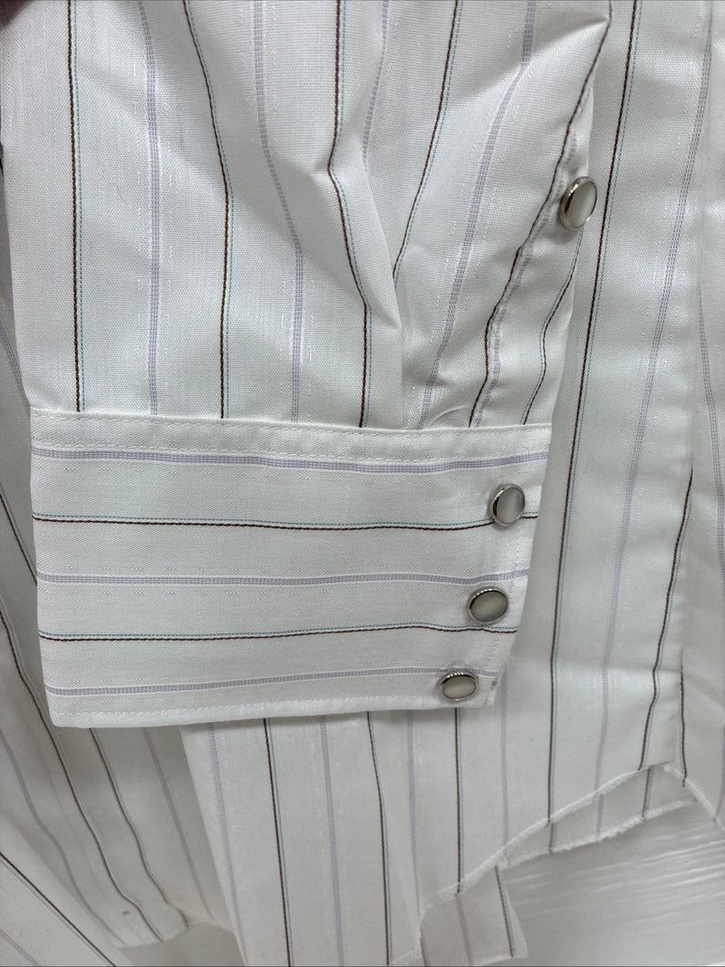 New Men’s H Bar C White Stripe Long Sleeve Pearl Snap 16.5 Large Q-72