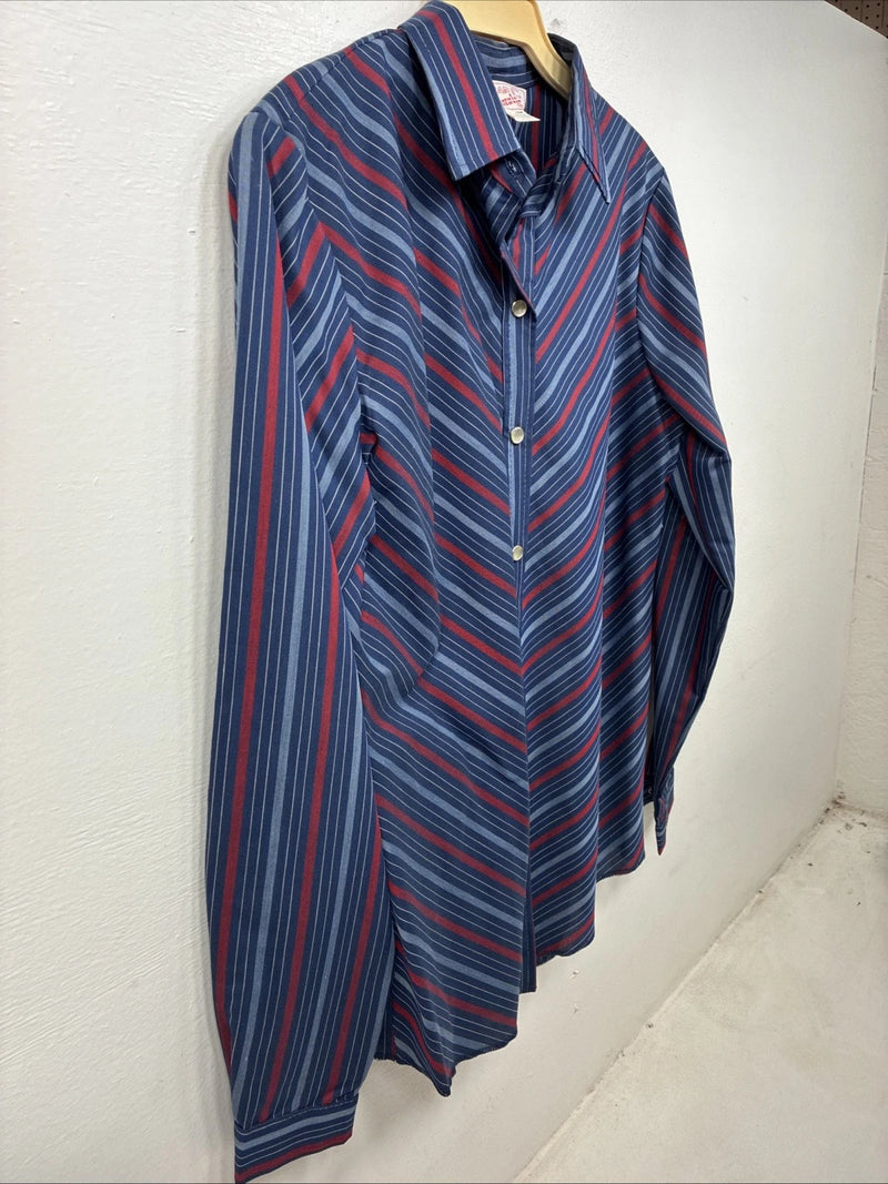 New Women’s H Bar C Blue Stripe Long Sleeve Pearl Snap Size 34 YY-78