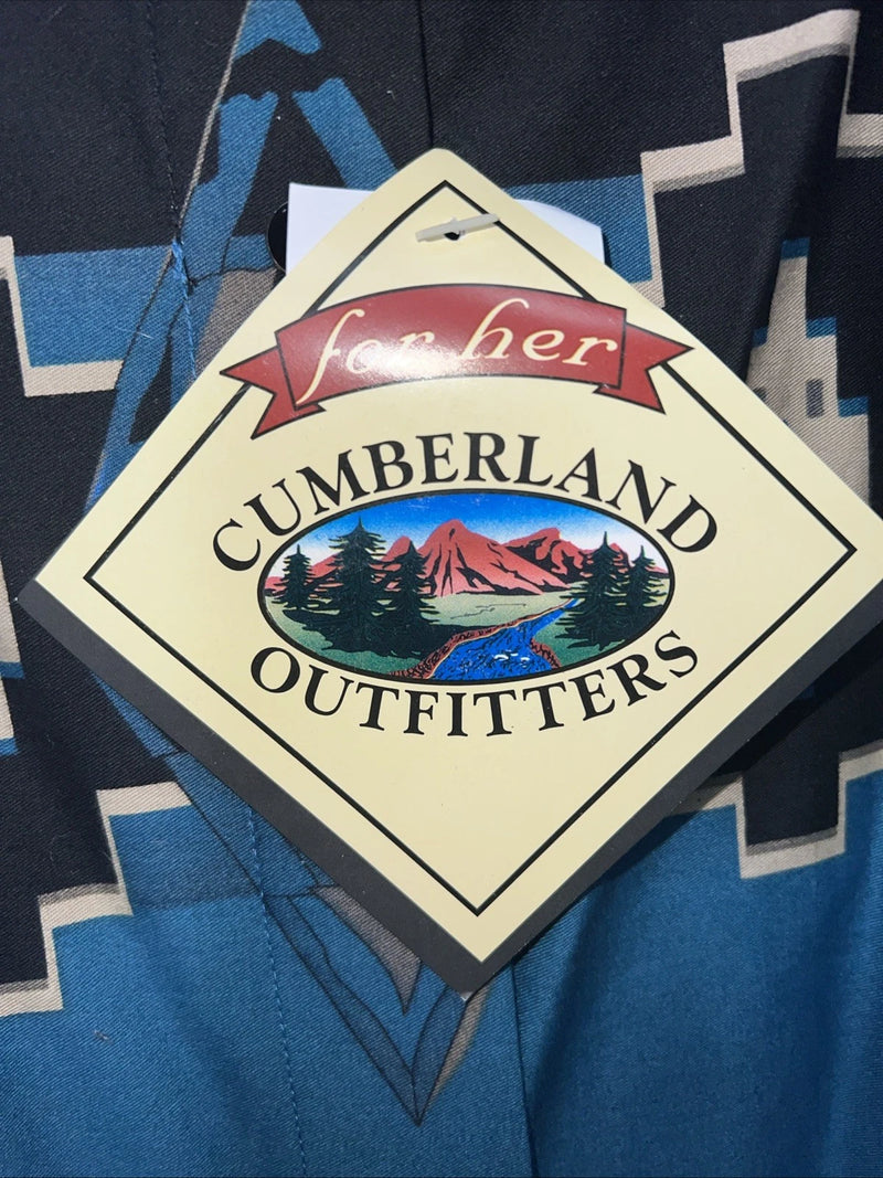 New Womens Black Blue Cumberland Outfitters Pearl Snap Long Sleeve Shirt. L P-28