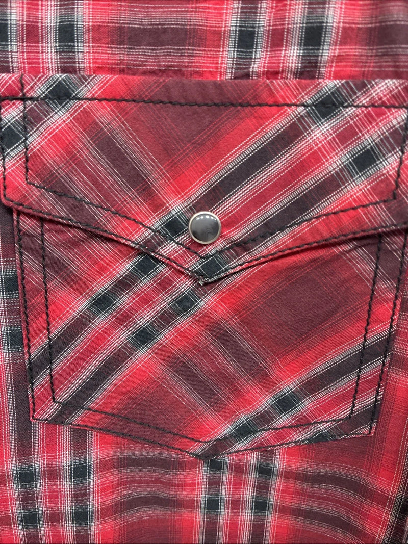 New Men’s ELY 1878 Red Plaid Long Sleeve Pearl Snap XL M-53