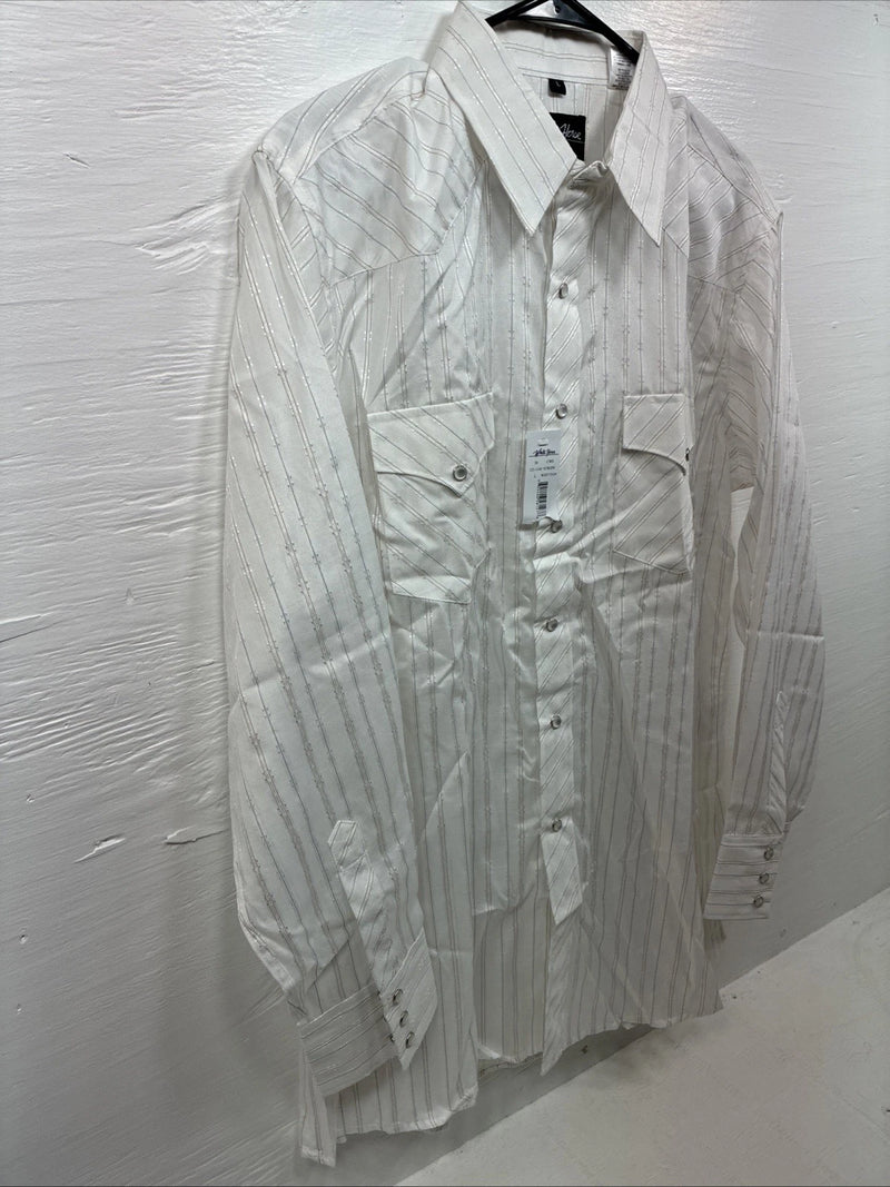 New Men’s White Horse White Stripe Long Sleeve Pearl Snap Large AA-77