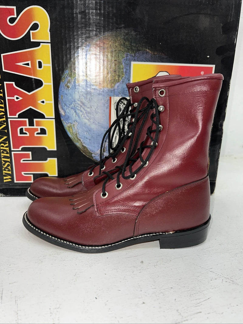 New Women’s Red Texas Brand Lace Up Cowboy Boots. 6 M. 20-90