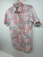 New Women’s H Bar C Pink Floral Short Sleeve Pearl Snap Size 32 DD-154