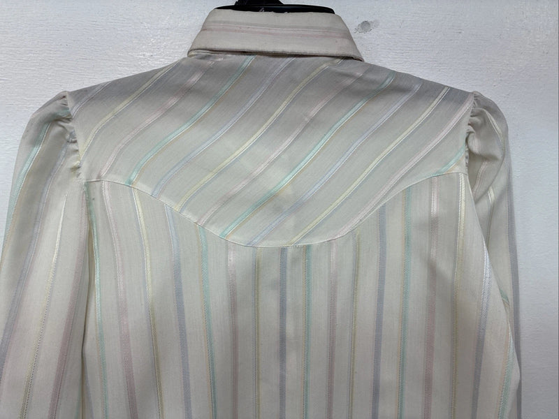 New Women Camlo Rose Multicolor Stripe Long Sleeve Pearl Snap Size 12 YY-104