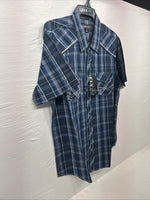 New Men’s ELY 1878 Blue Plaid Short Sleeve Pearl Snap XL R-48