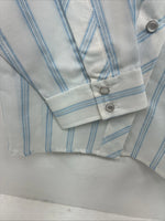 New Women’s White Horse White Blue Stripe Long Sleeve Pearl Snap XL GG-71
