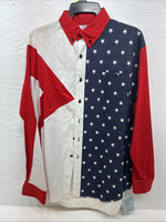 New Men’s Cowboy Threads Red White Blue Long Sleeve Button Up Large Q-57