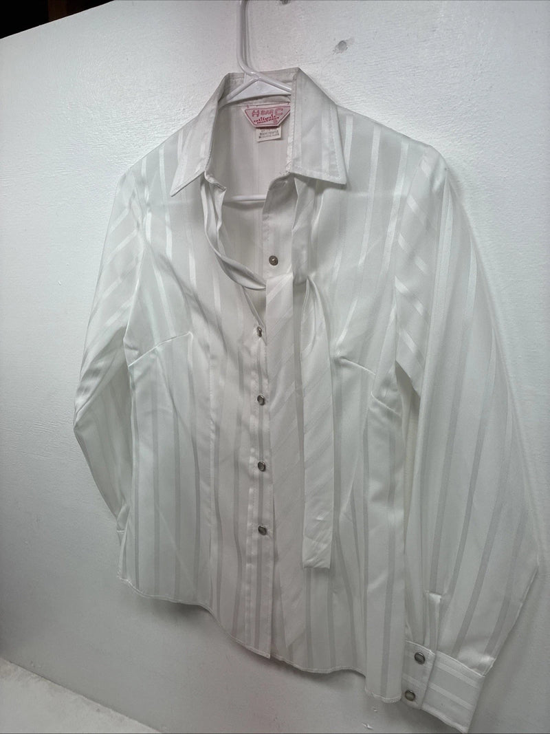 New Women’s H Bar C White Stripe Long Sleeve Pearl Snap Size 34 KK-105