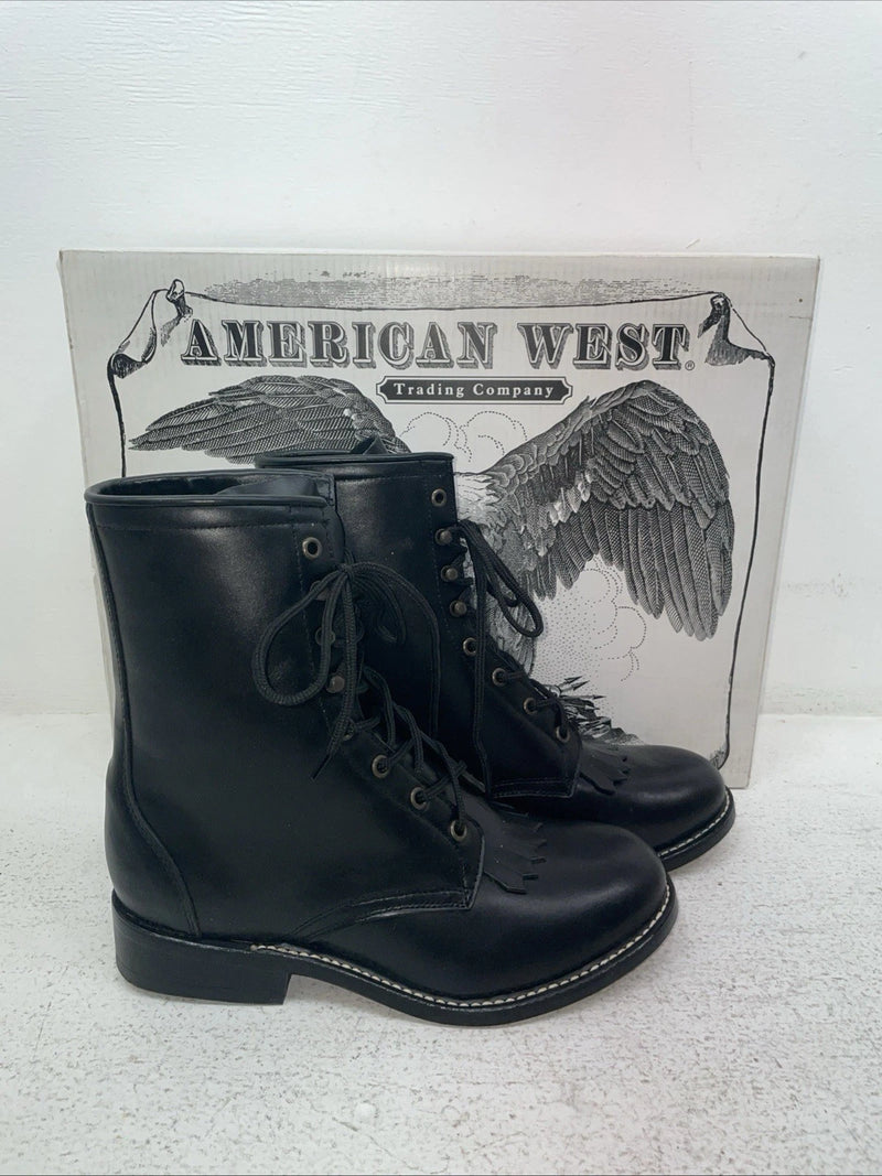New Men’s Black Lace Up American West Cowboy Boots. 5991 8 D. 2-27