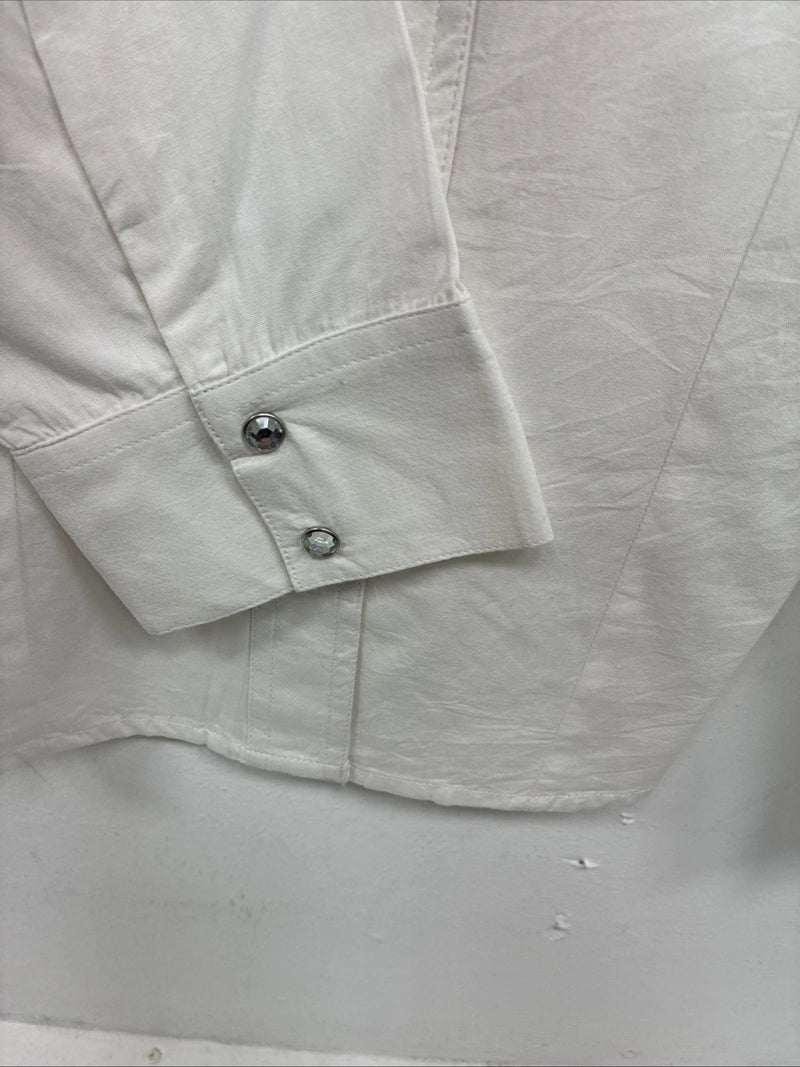 New Women’s Cumberland White Gem Long Sleeve Pearl Snap Large II-98