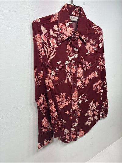 New Women’s Lee Red Floral Long Sleeve Pearl Snap Medium KK-6