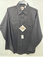 New Men’s ELY Cattleman Black Simple Long Sleeve Pearl Snap 17 XL O-44