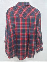 New Men’s ELY Plains Red Blue Plaid Long Sleeve Pearl Snap 17 XL T-87