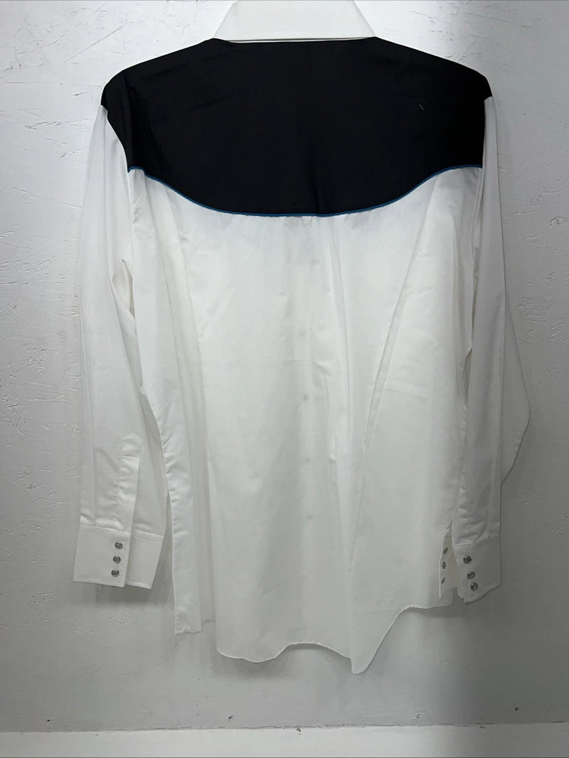 New Mens White ELY Diamond Long Sleeve Pearl Snap Shirt. Large P-56