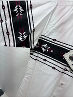 New Men’s Cumberland White Black Purple Long Sleeve Pearl Snap Medium K-26