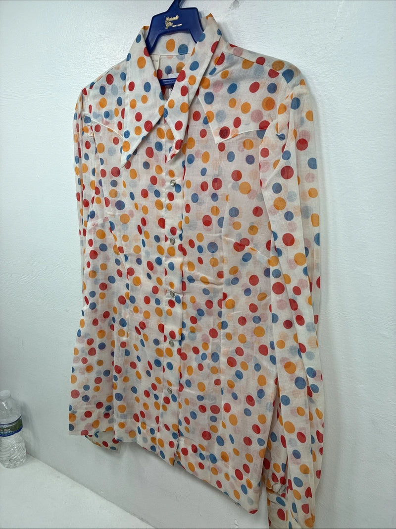New Women’s Tem Tex Polkadot Long Sleeve Pearl Snap Size 38 II-84