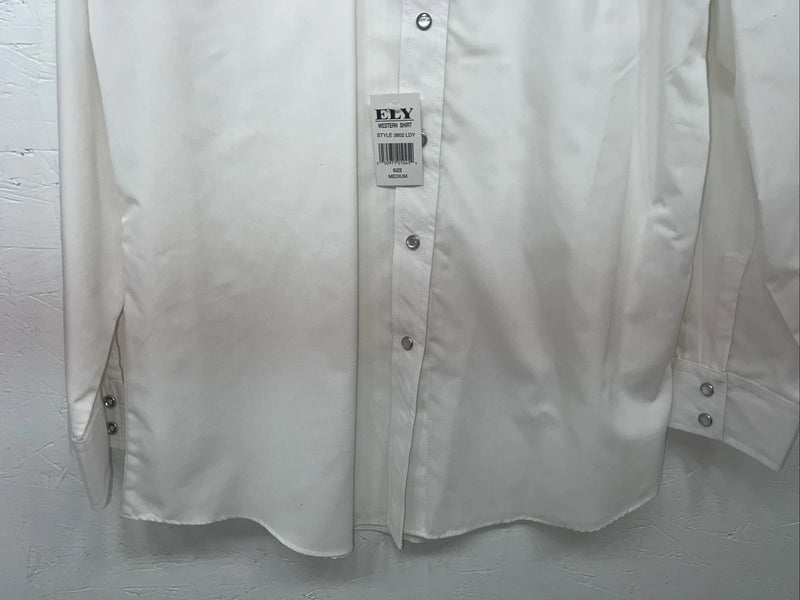 New Women’s ELY Cattleman White Red Flower Long Sleeve Button Up M #3802 3C-42