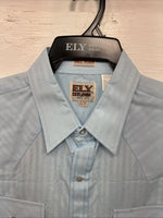 New Men’s ELY Cattleman Blue Stripe Design Long Sleeve Pearl Snap 17.5 XL O-37