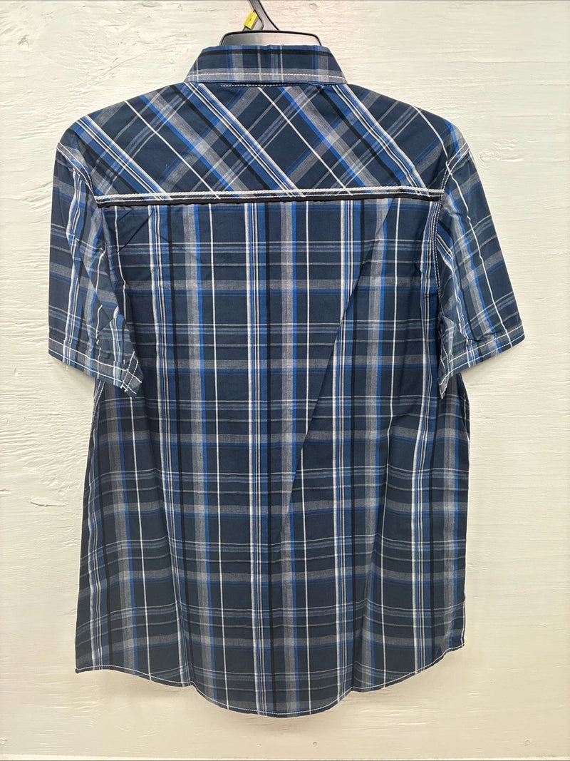New Men’s ELY 1878 Plus Gray Plaid Short Sleeve Pearl Snap Large X-59