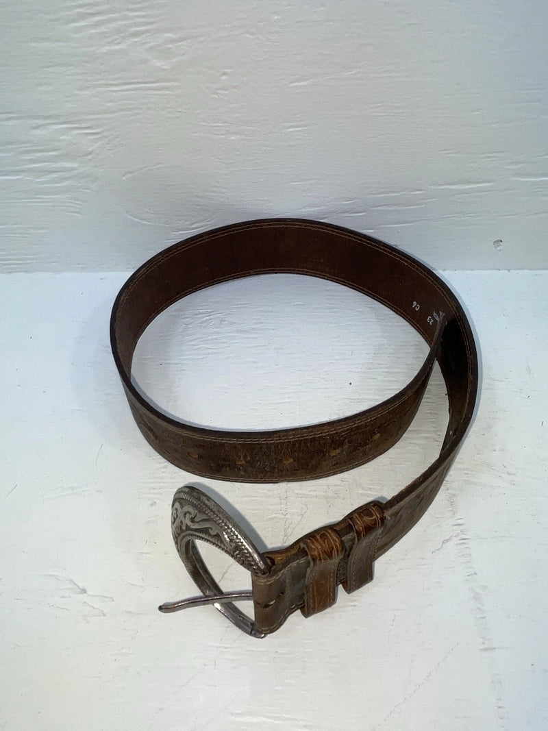 New Brown Genuine Leather Tooled 28” Belt #8090 JJ-40