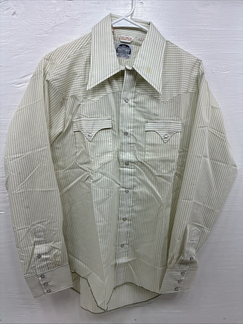 New Men’s Miller Green Stripe Long Sleeve Pearl Snap 16 X 35 Large CC-60