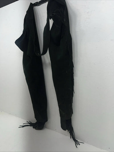 NOS Green Whitman Show Chaps With Fringe Adjustable Waist 44” L-23