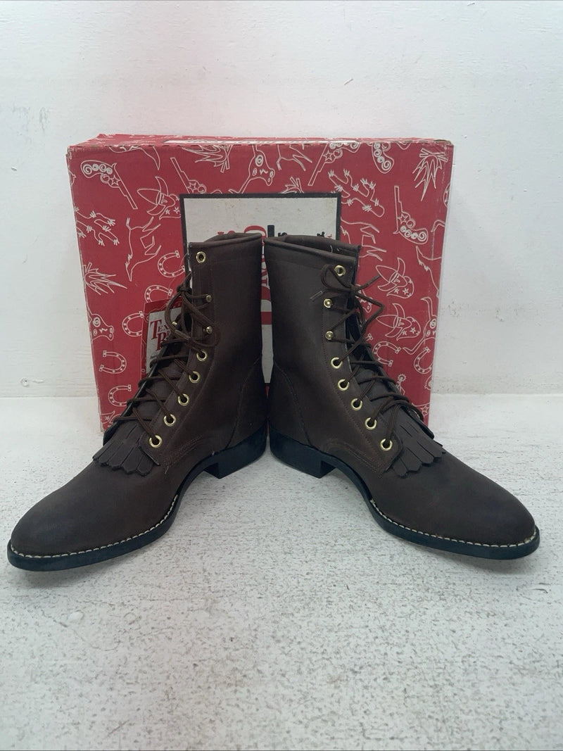 New Youth Brown Lace Up Texas Brand Cowboy Boots. B 1361 3.5 3 1/2 D. 2-170