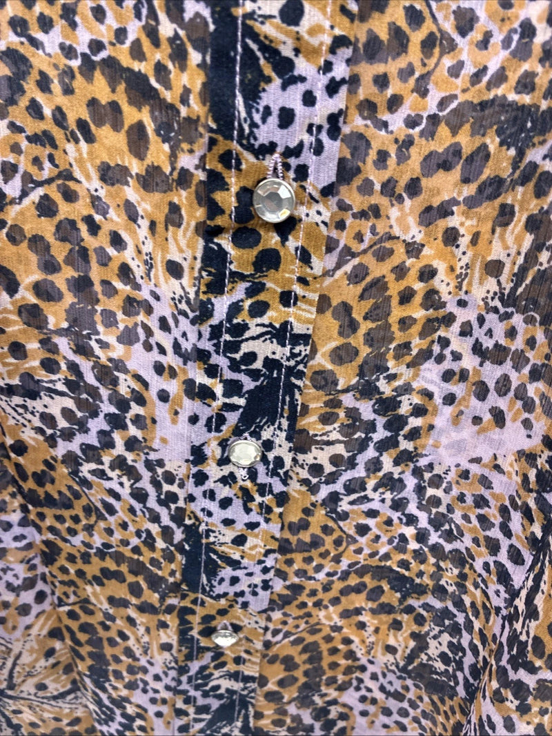 New Women’s Cumberland Purple Yellow Print Long Sleeve Pearl Snap 3XL GG-41