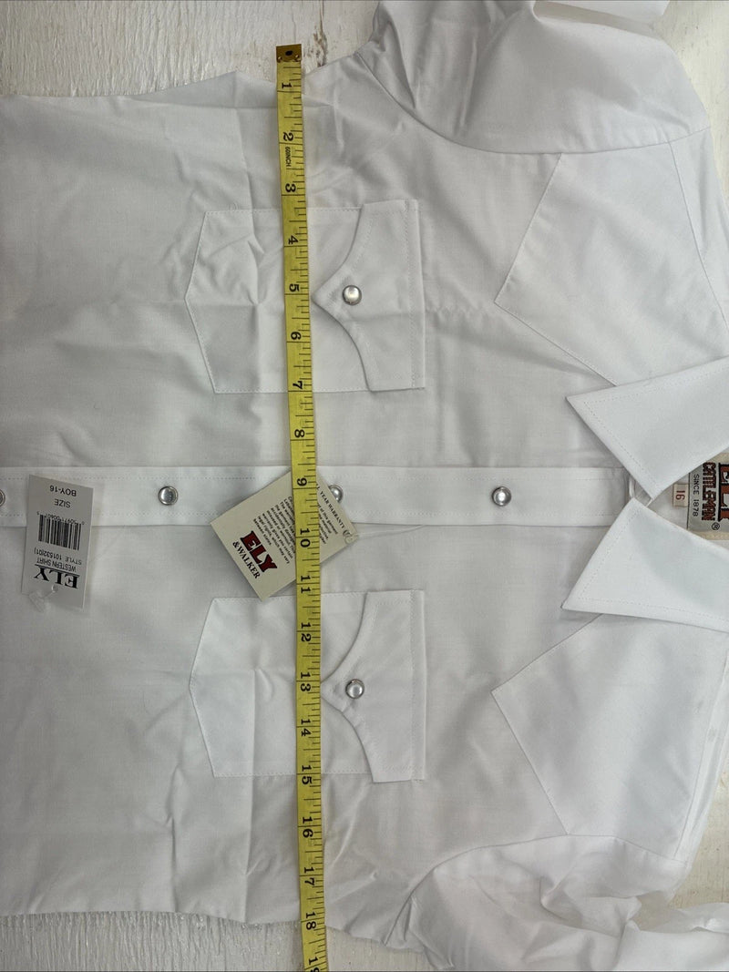 New Boys ELY Cattleman White Long Sleeve Pearl Snap size 16 CC-76