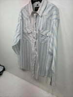 New Women’s White Horse Blue Stripe Long Sleeve Pearl Snap XL II-4