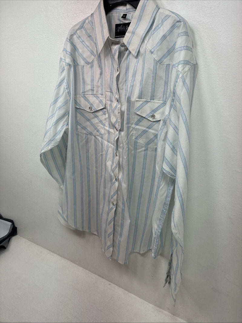New Women’s White Horse Blue Stripe Long Sleeve Pearl Snap XL II-4