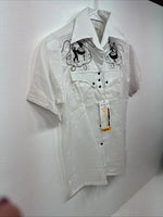 New Women’s Rockmount White Designed Short Sleeve Pearl Snap Size 32 LL-75