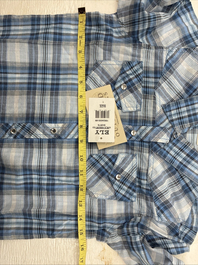 New Girls Cumberland Blue Plaid Long Sleeve Pearl Snap Medium DD-25