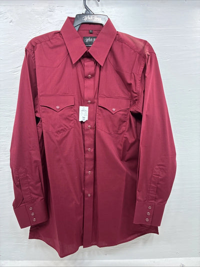 New Men’s White Horse Burgundy Simple Long Sleeve Pearl Snap Large K-67