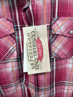 New Women’s Cumberland Pink Plaid Long Sleeve Pearl Snap Medium LL-49