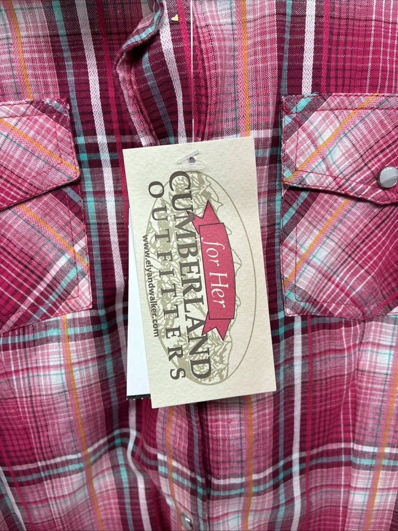 New Women’s Cumberland Pink Plaid Long Sleeve Pearl Snap Medium LL-49