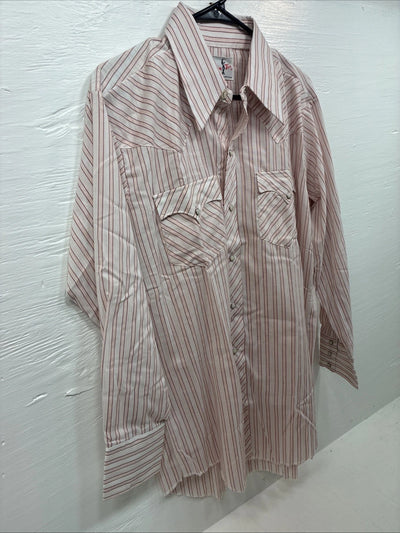 New Men’s Tem Tex Pink White Stripe Long Sleeve Pearl Snap 16 X 33 Large M-25