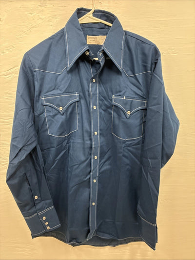 New Men’s Stockman Blue Long Sleeve Pearl Snap 15 X 33 Medium AA-3