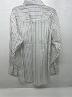 New Mens White Stripped White House Pearl Snap Long Sleeve Shirt. XXL G-63