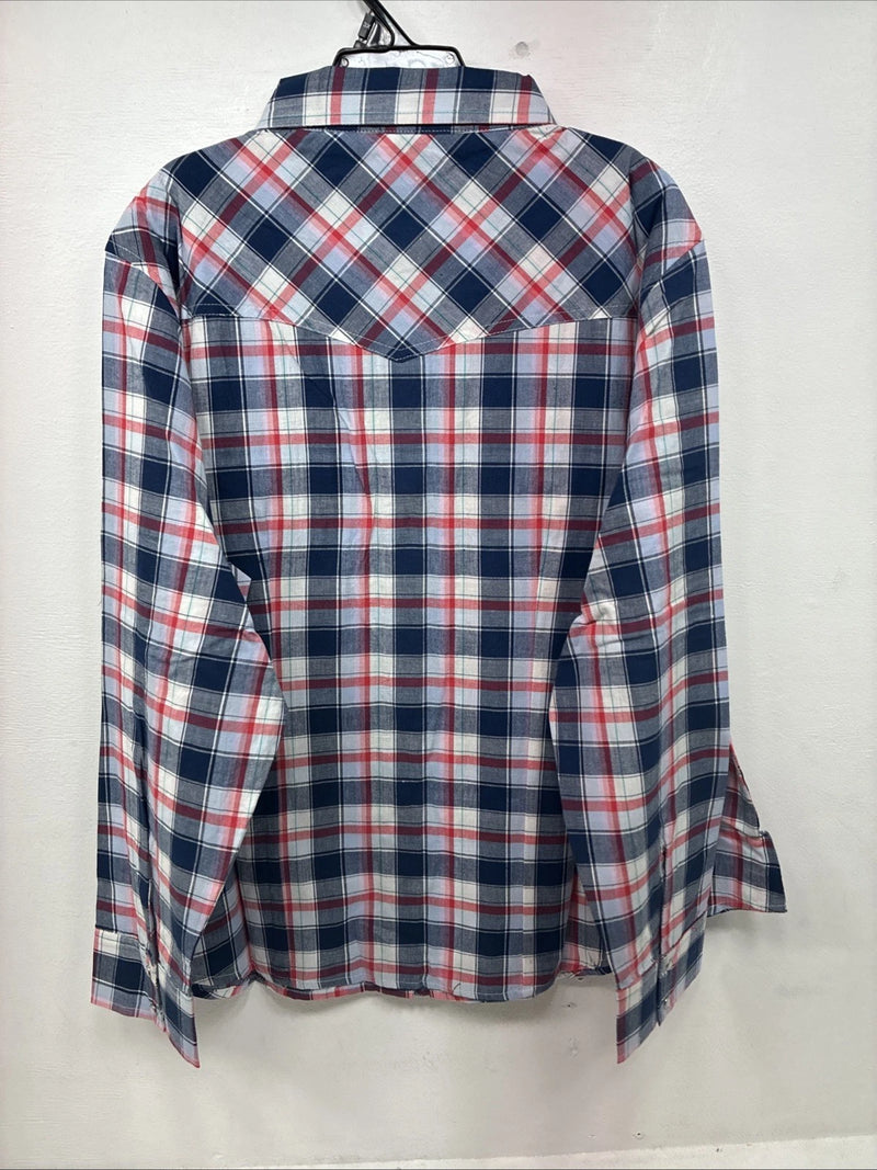 New Women’s Cumberland Blue Plaid Long Sleeve Pearl Snap 3XL GG-57
